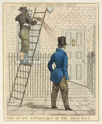 Una de las ventajas del aceite sobre el gas, lámina 3 de Una molestia londinense, 1821